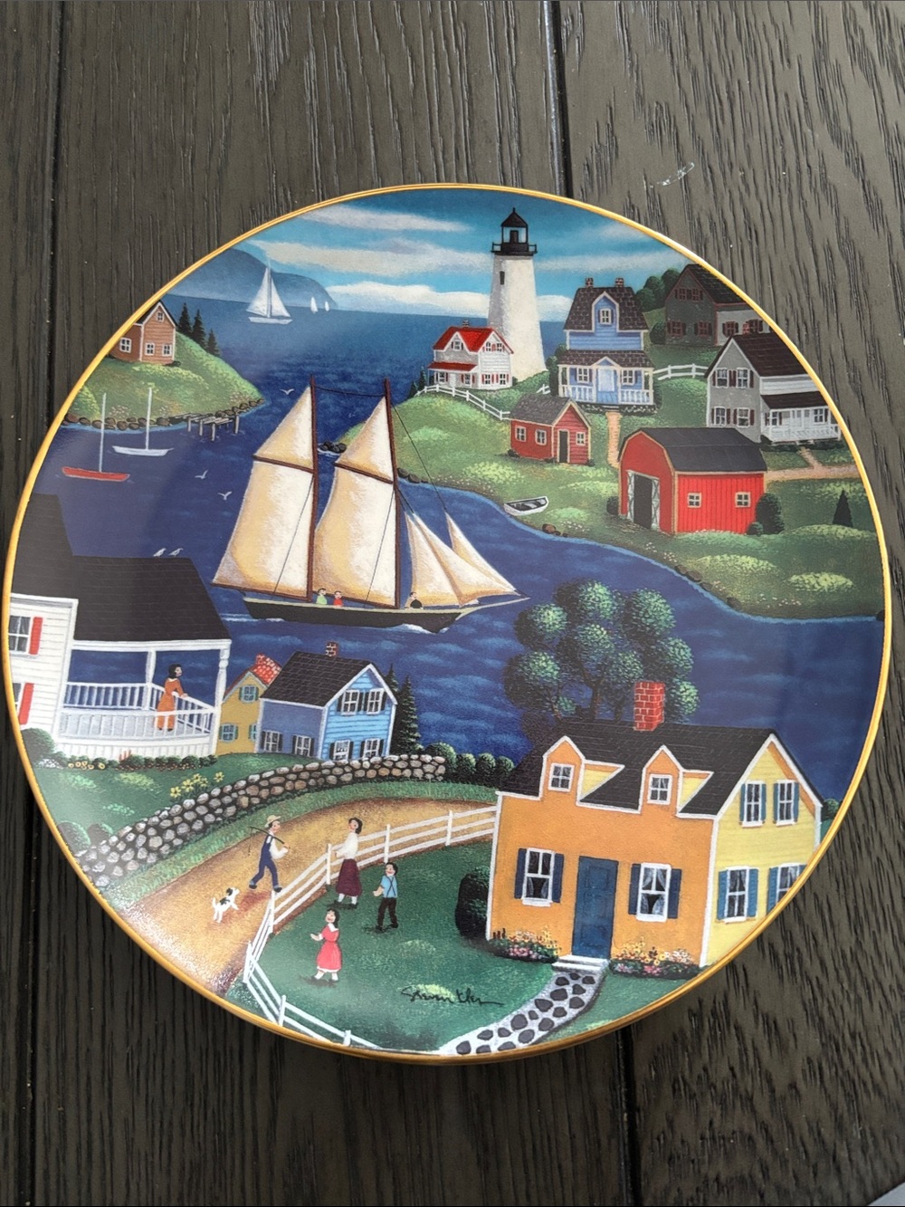 The Porcelain Gallery Lighthouse Sailboat Coastal Village Collector Plate